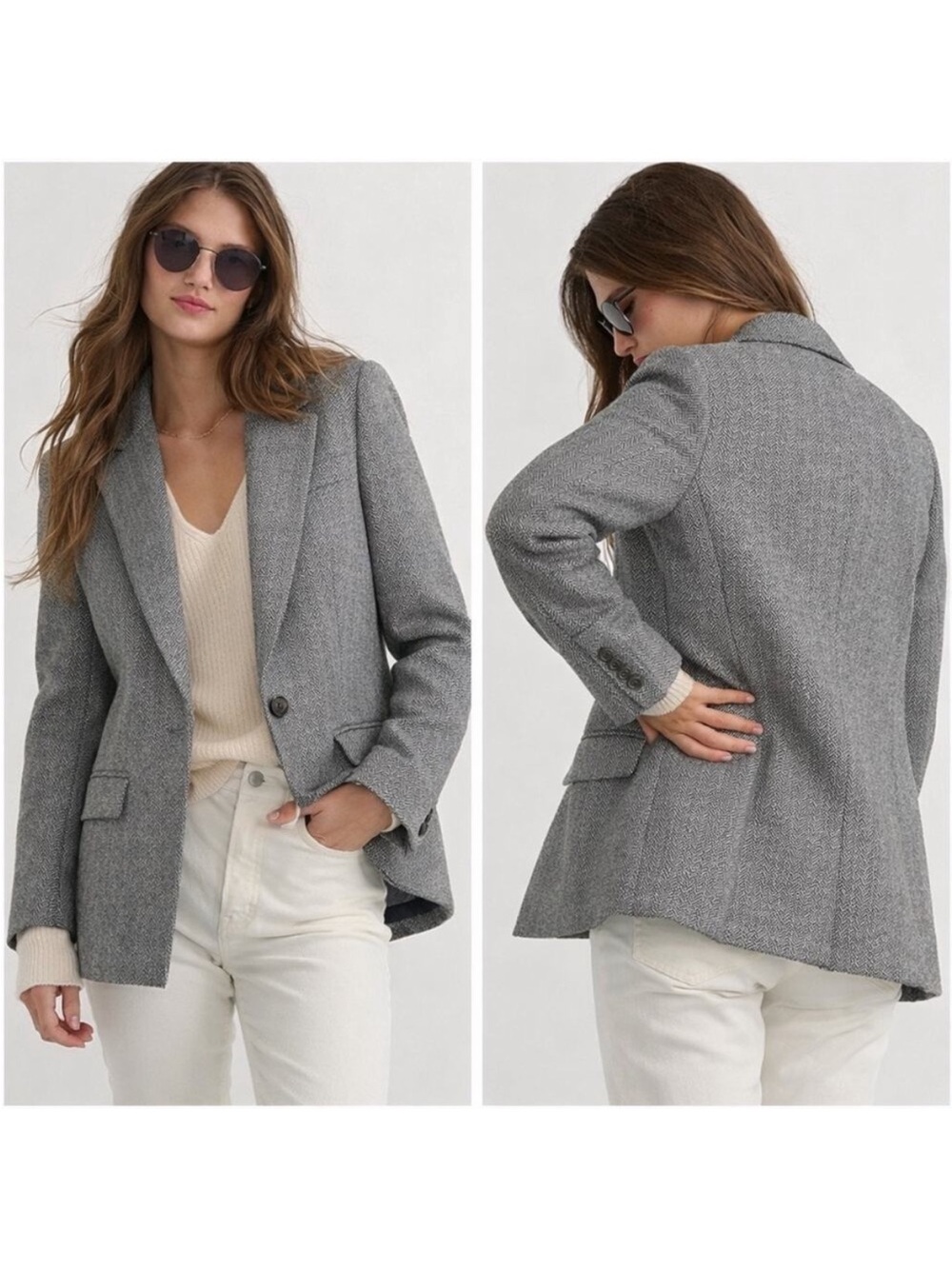 J. Crew Factory Gray Herringbone Wool-Blend Blazer
